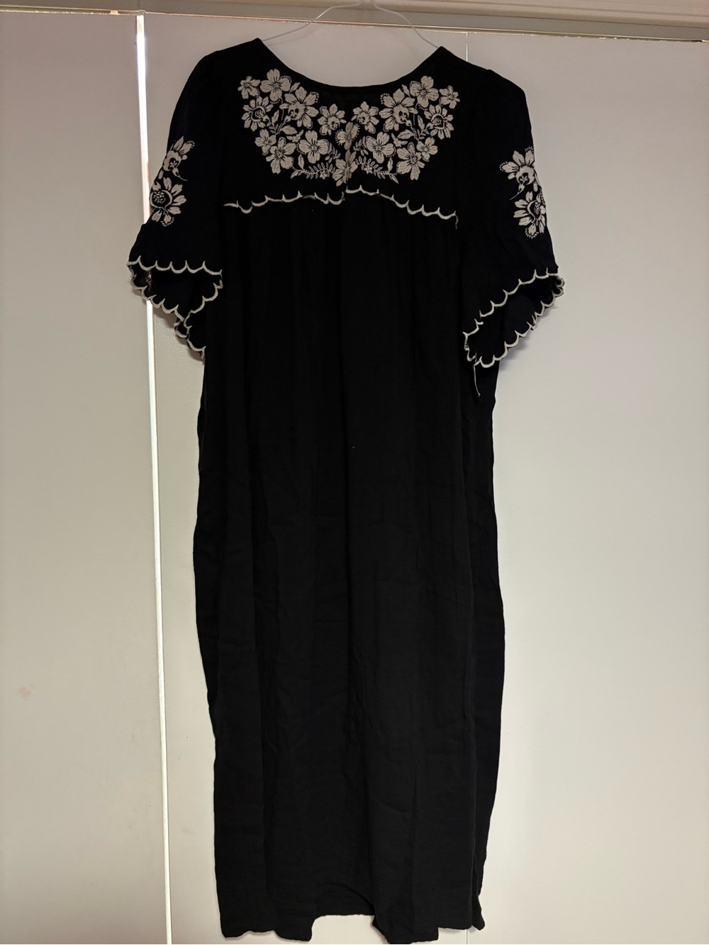 Black Dress with White Floral Embroidery